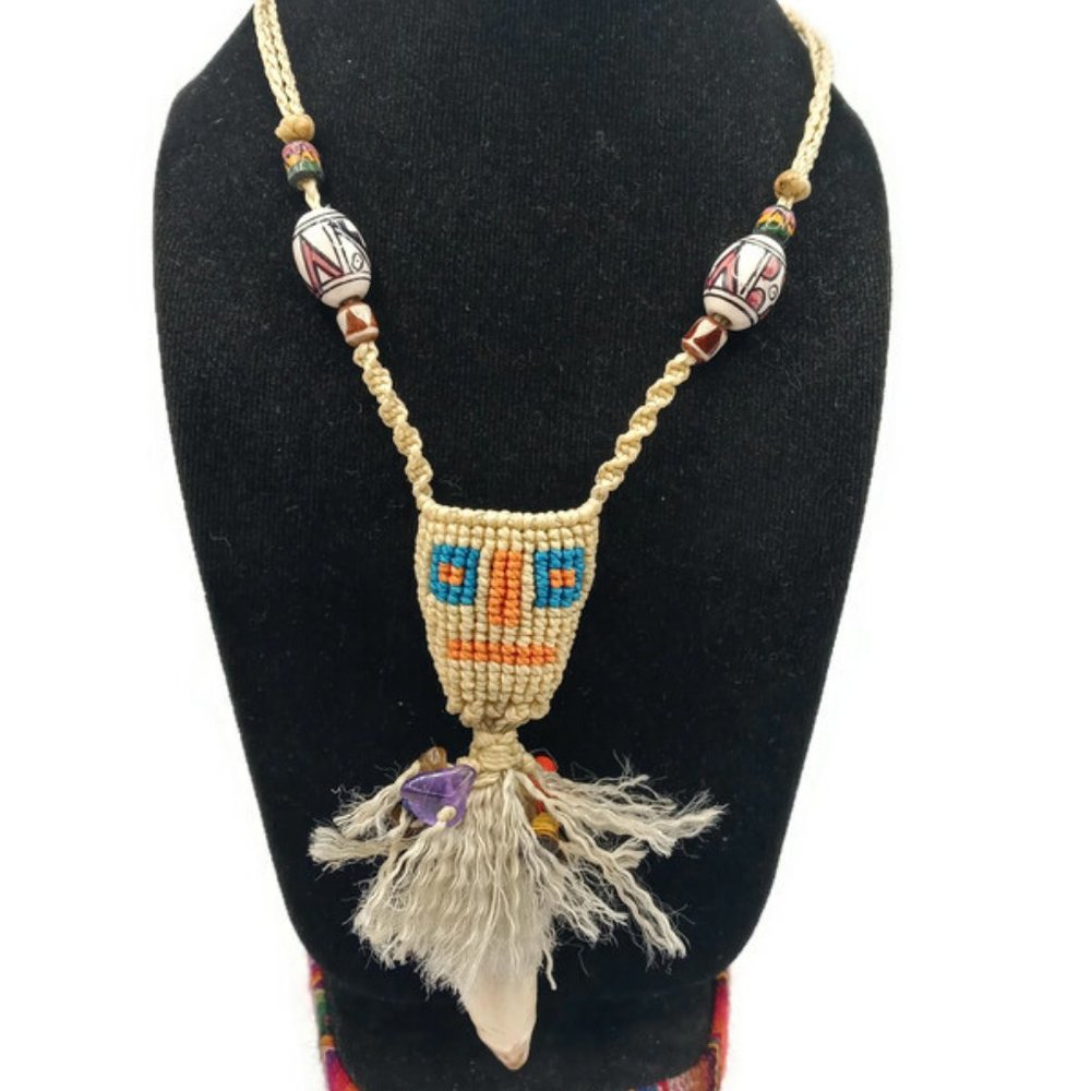 Handmade Unisex Shaman Necklace - Macramé Thread Art from the Andean Mountains o